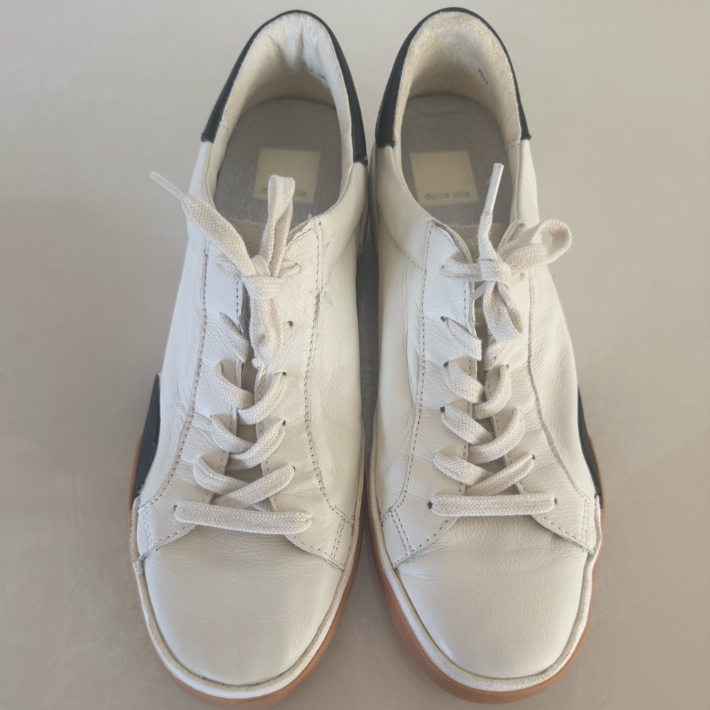 Dolce Vita White Leather Sneakers with Black Heel Detail – Size 9